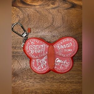 COACH Poppy pink & Orange Graffiti Butterfly Coin Purse Bag Charm